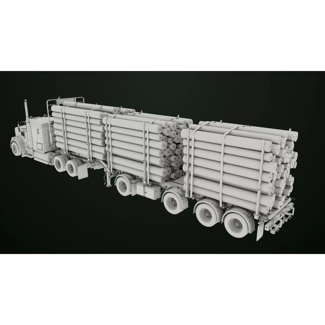Heavy Truck 3D Model – Low Poly Rigged Log Trailer with PBR Textures - View 78