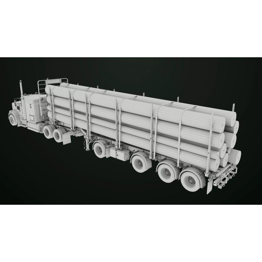 Heavy Truck 3D Model – Low Poly Rigged Log Trailer with PBR Textures - View 79