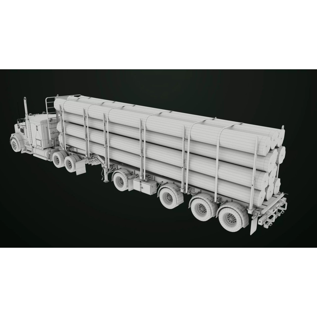 Heavy Truck 3D Model – Low Poly Rigged Log Trailer with PBR Textures - View 80