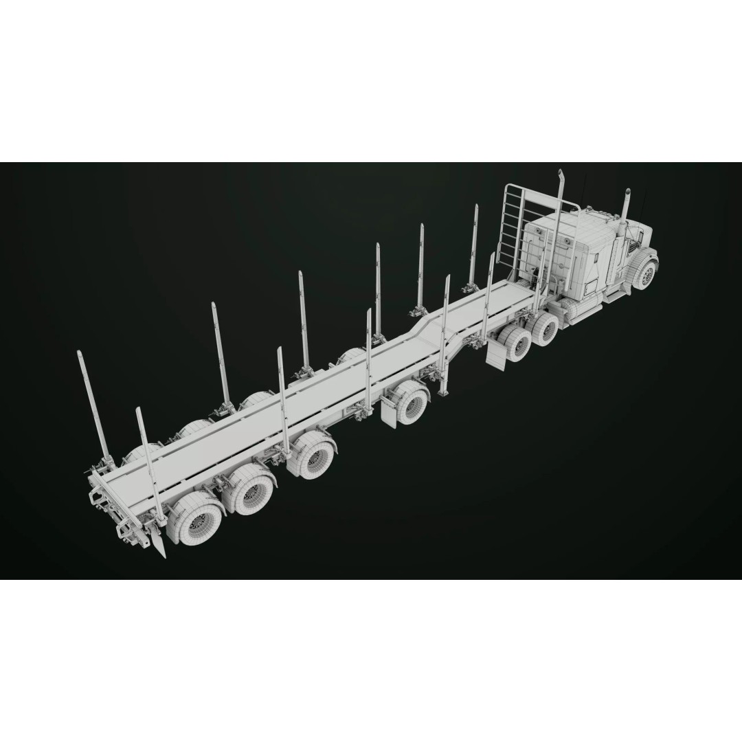 Heavy Truck 3D Model – Low Poly Rigged Log Trailer with PBR Textures - View 81