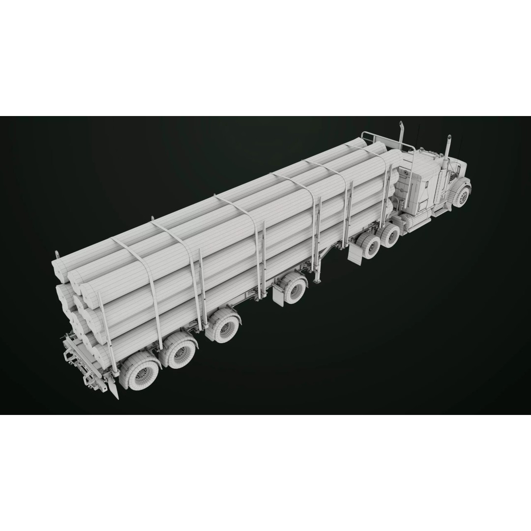 Heavy Truck 3D Model – Low Poly Rigged Log Trailer with PBR Textures - View 83