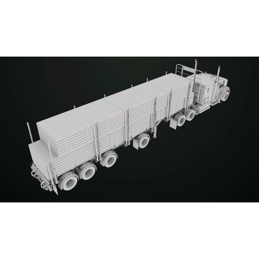 Heavy Truck 3D Model – Low Poly Rigged Log Trailer with PBR Textures - View 84