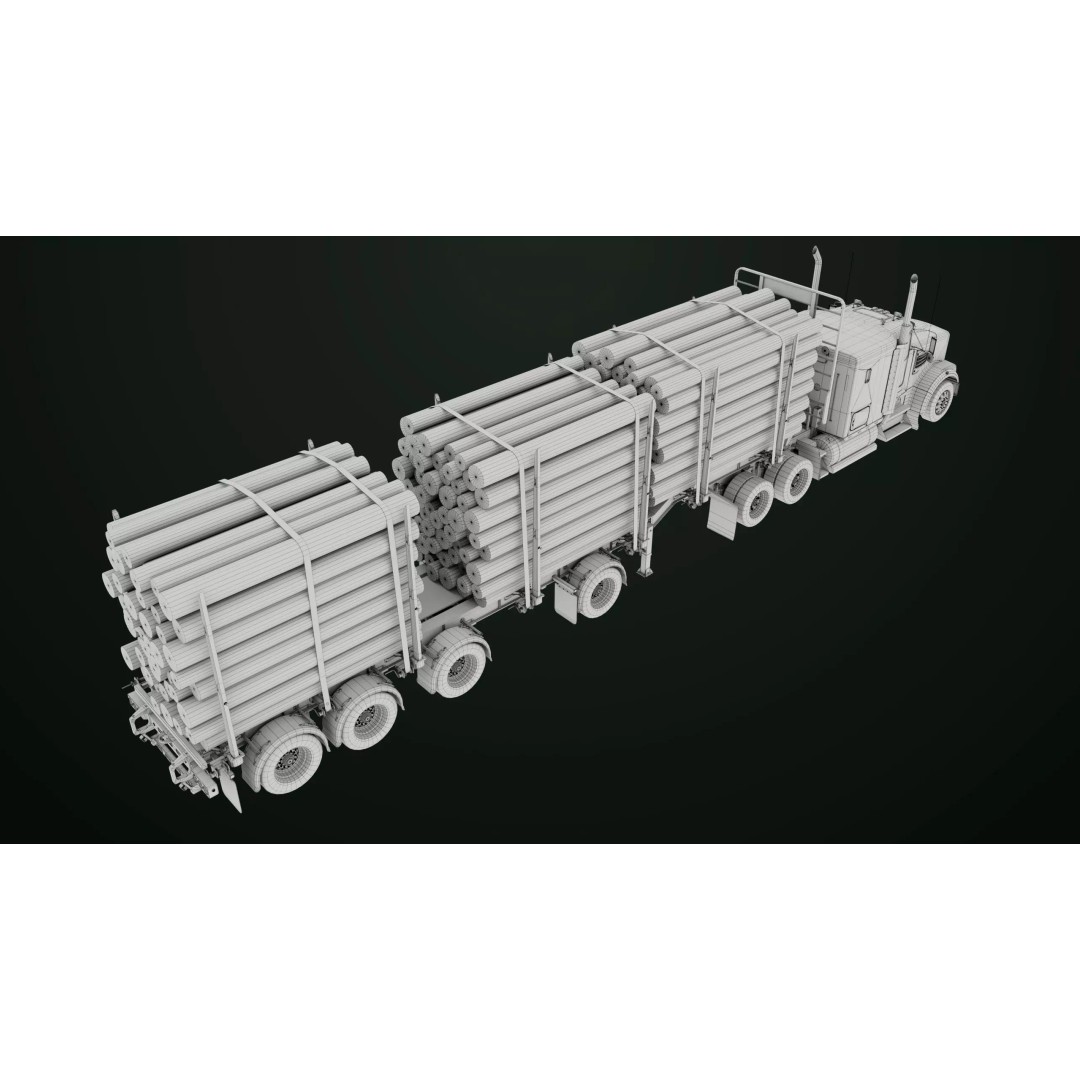 Heavy Truck 3D Model – Low Poly Rigged Log Trailer with PBR Textures - View 85
