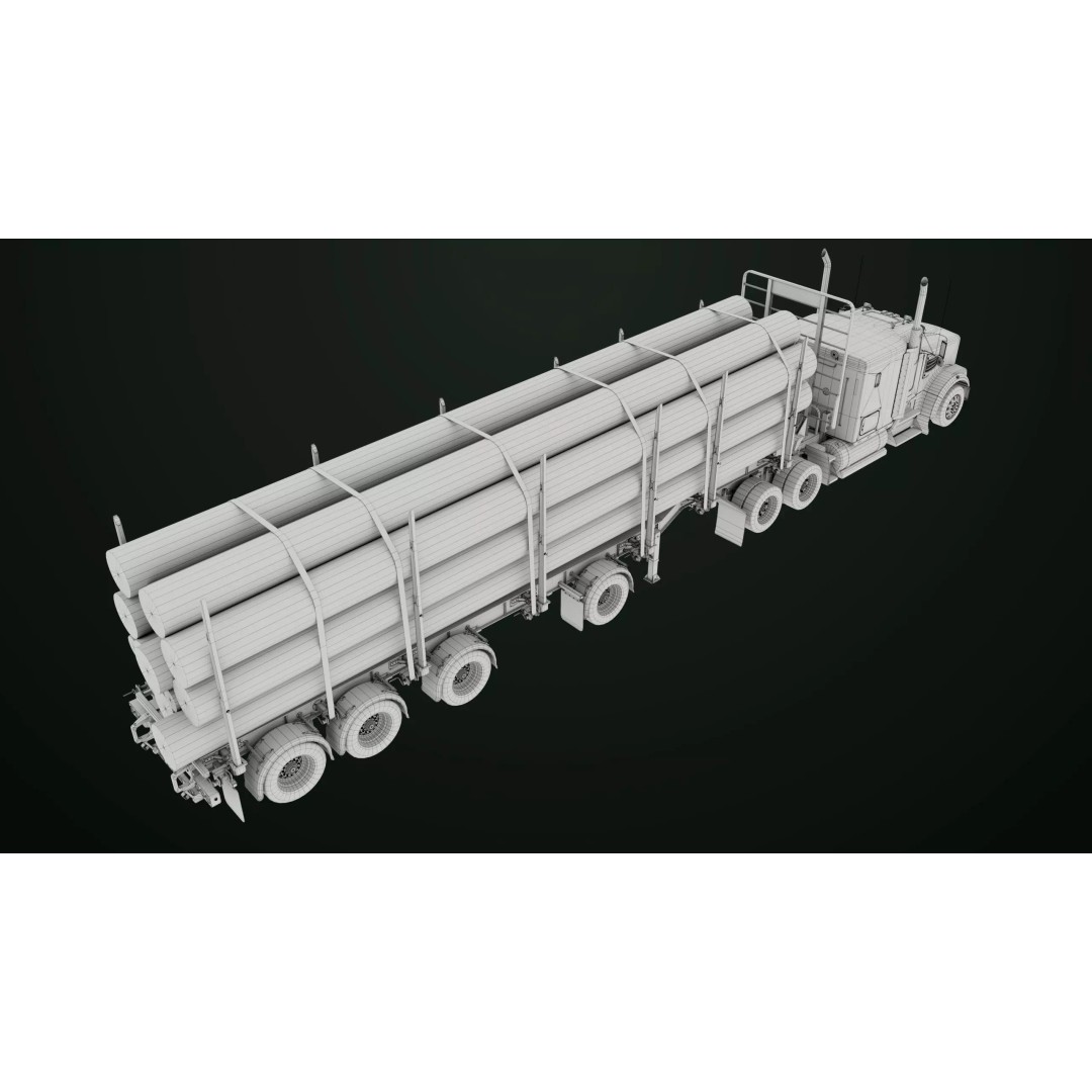 Heavy Truck 3D Model – Low Poly Rigged Log Trailer with PBR Textures - View 86