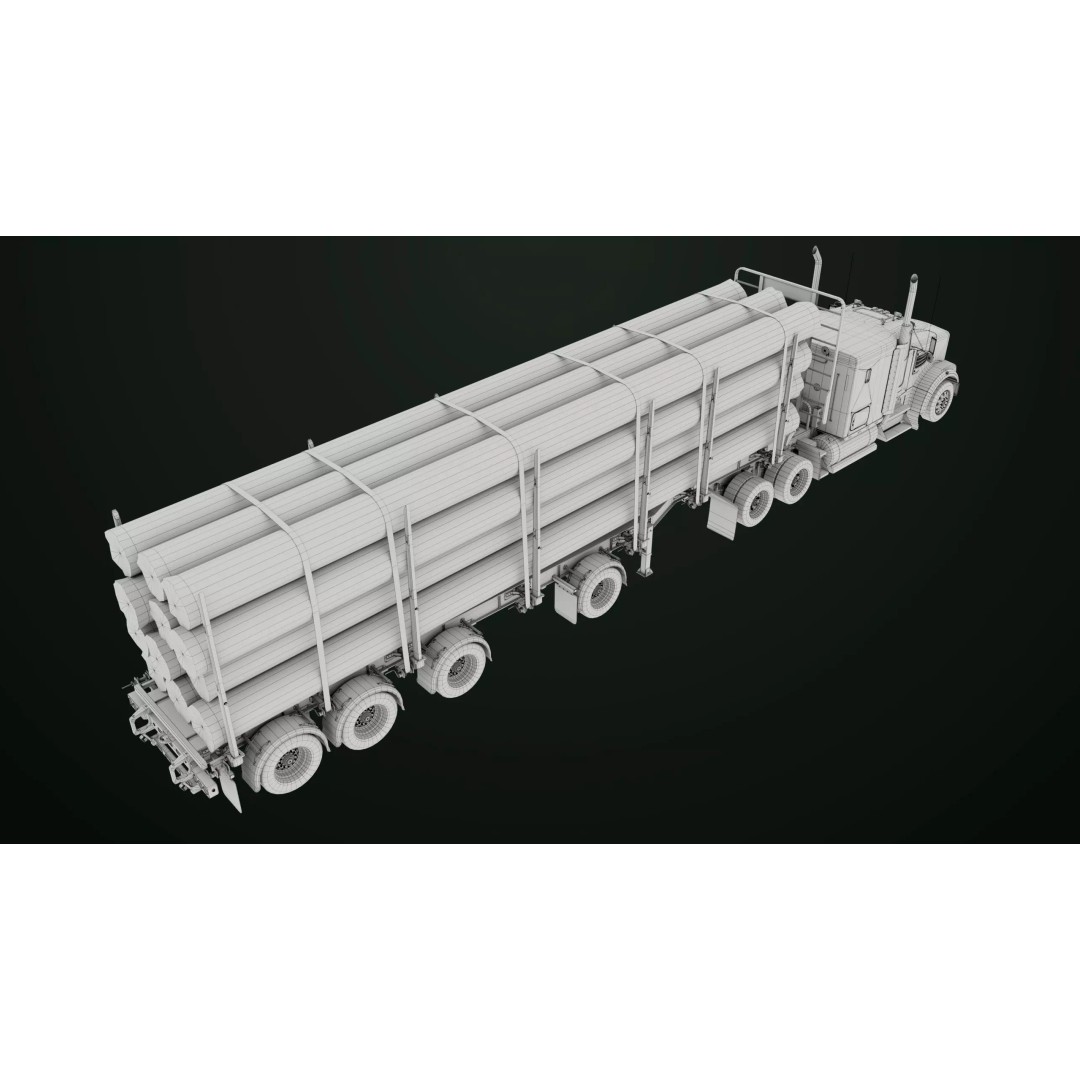 Heavy Truck 3D Model – Low Poly Rigged Log Trailer with PBR Textures - View 87