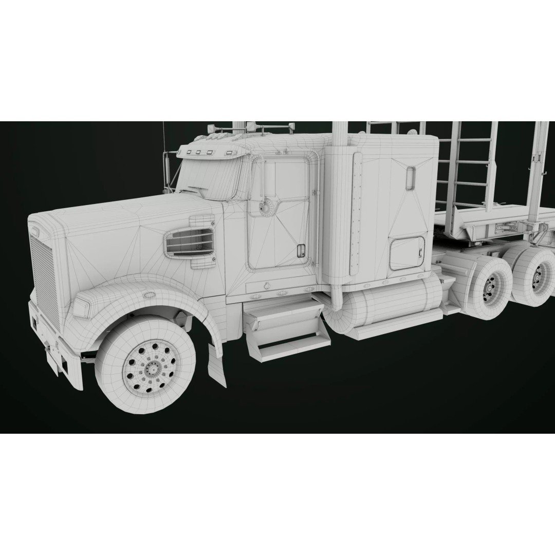 Heavy Truck 3D Model – Low Poly Rigged Log Trailer with PBR Textures - View 88