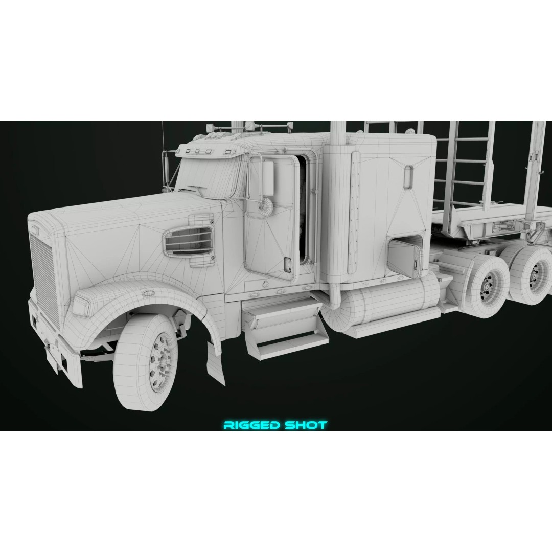 Heavy Truck 3D Model – Low Poly Rigged Log Trailer with PBR Textures - View 89