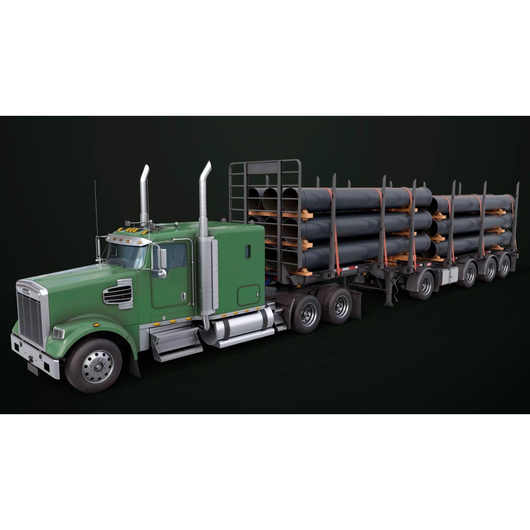 Heavy Truck 3D Model – Low Poly Rigged Log Trailer with PBR Textures - View 9