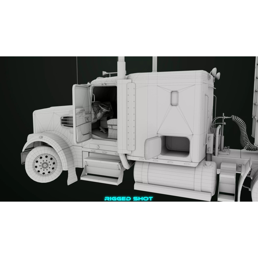 Heavy Truck 3D Model – Low Poly Rigged Log Trailer with PBR Textures - View 90