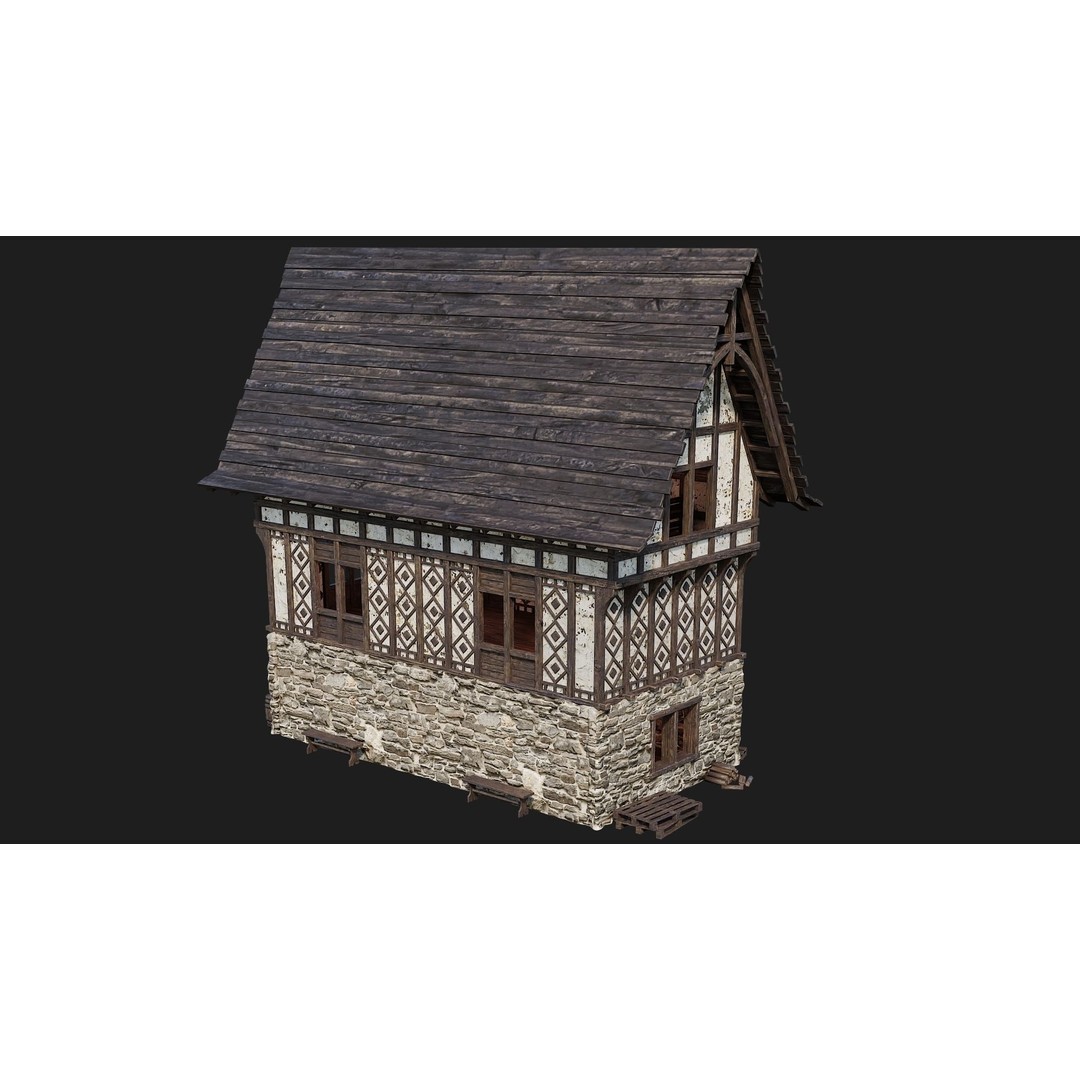 Old Medieval Building 3D Model – Low Poly Game Asset, FBX, OBJ, Blender