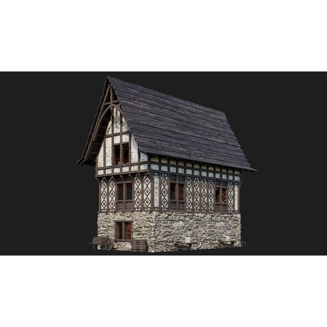 Old Medieval Building 3D Model – Low Poly Game Asset, FBX, OBJ, Blender - View 10