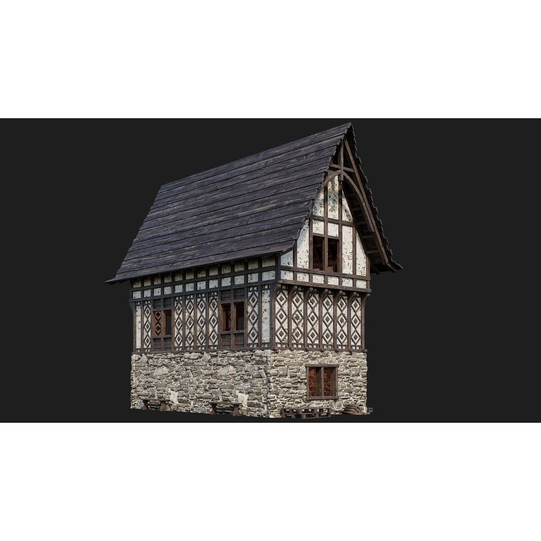 Old Medieval Building 3D Model – Low Poly Game Asset, FBX, OBJ, Blender - View 11