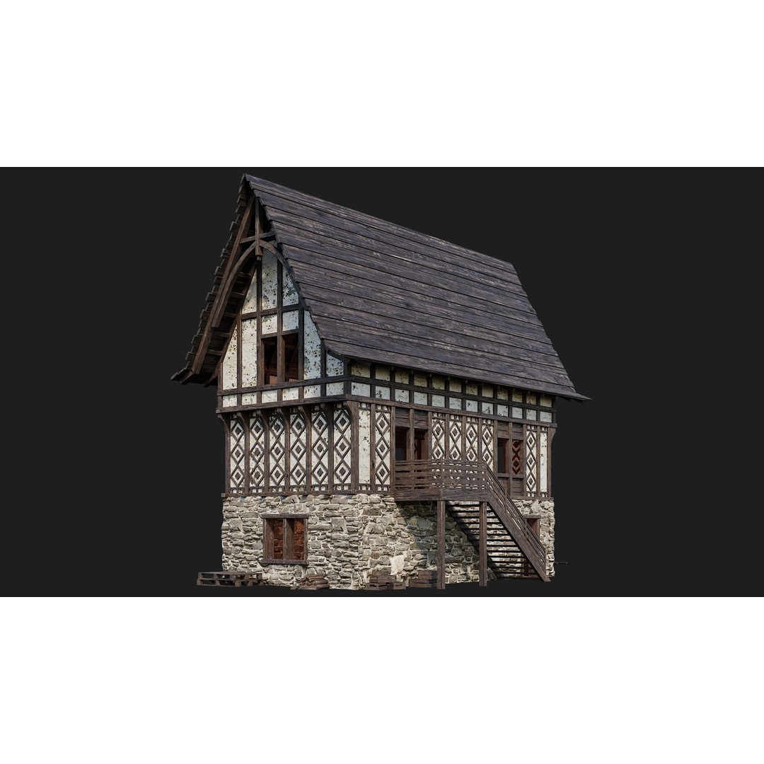 Old Medieval Building 3D Model – Low Poly Game Asset, FBX, OBJ, Blender - View 12