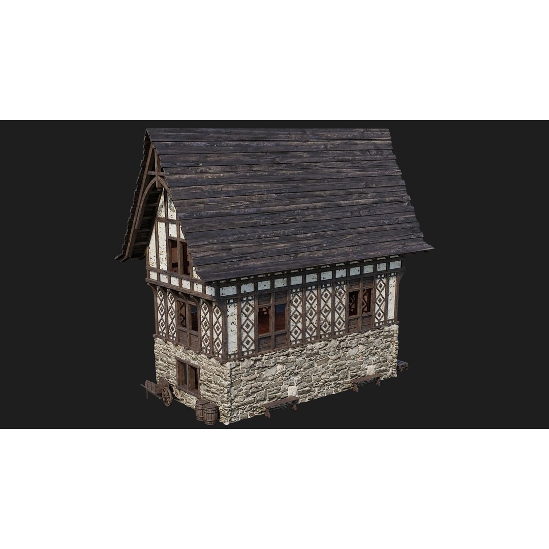 Old Medieval Building 3D Model – Low Poly Game Asset, FBX, OBJ, Blender - View 13
