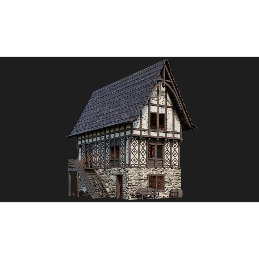 Old Medieval Building 3D Model – Low Poly Game Asset, FBX, OBJ, Blender - View 4