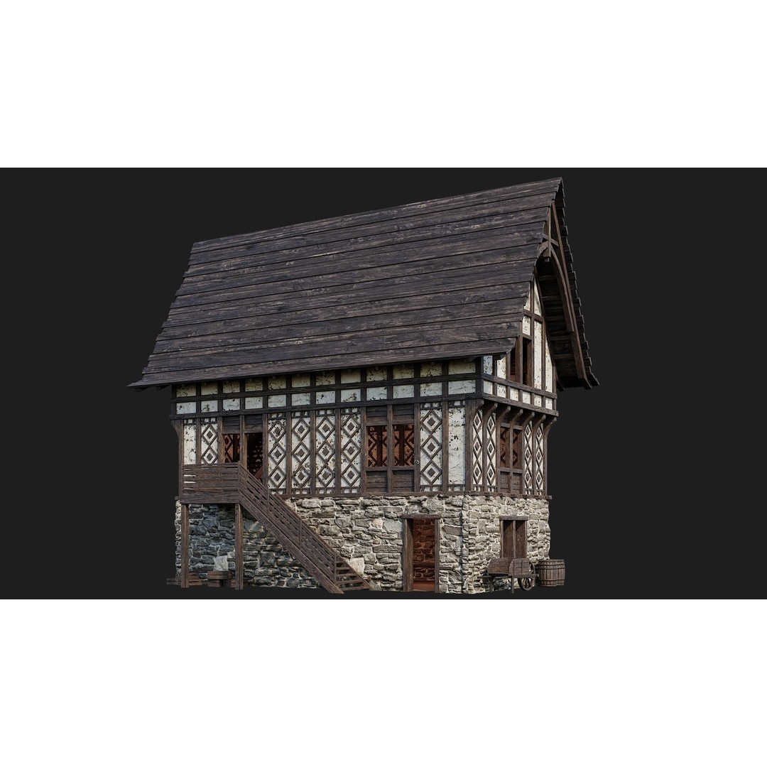 Old Medieval Building 3D Model – Low Poly Game Asset, FBX, OBJ, Blender - View 5