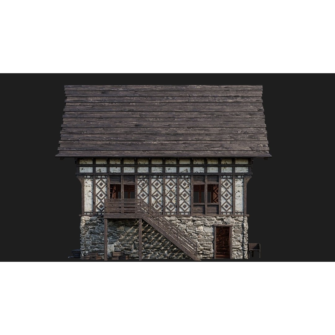 Old Medieval Building 3D Model – Low Poly Game Asset, FBX, OBJ, Blender - View 6