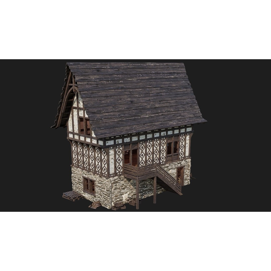 Old Medieval Building 3D Model – Low Poly Game Asset, FBX, OBJ, Blender - View 8