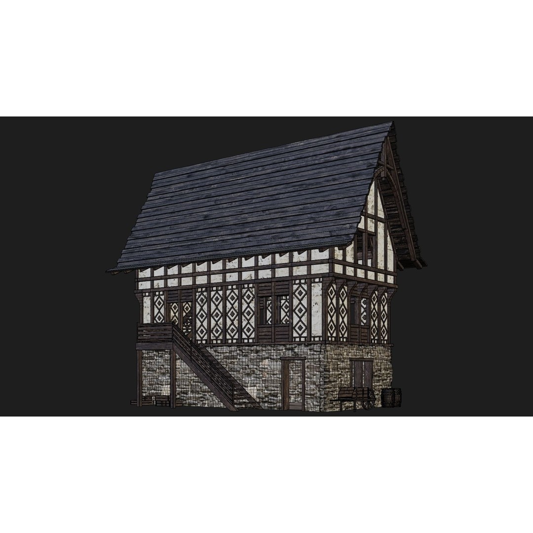 Old Medieval Building 3D Model – Low Poly Game Asset, FBX, OBJ, Blender - View 9