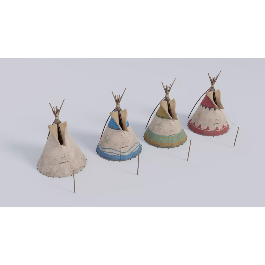 Teepee 3D Model – Low Poly Game Asset, 4K Textures, FBX - View 2