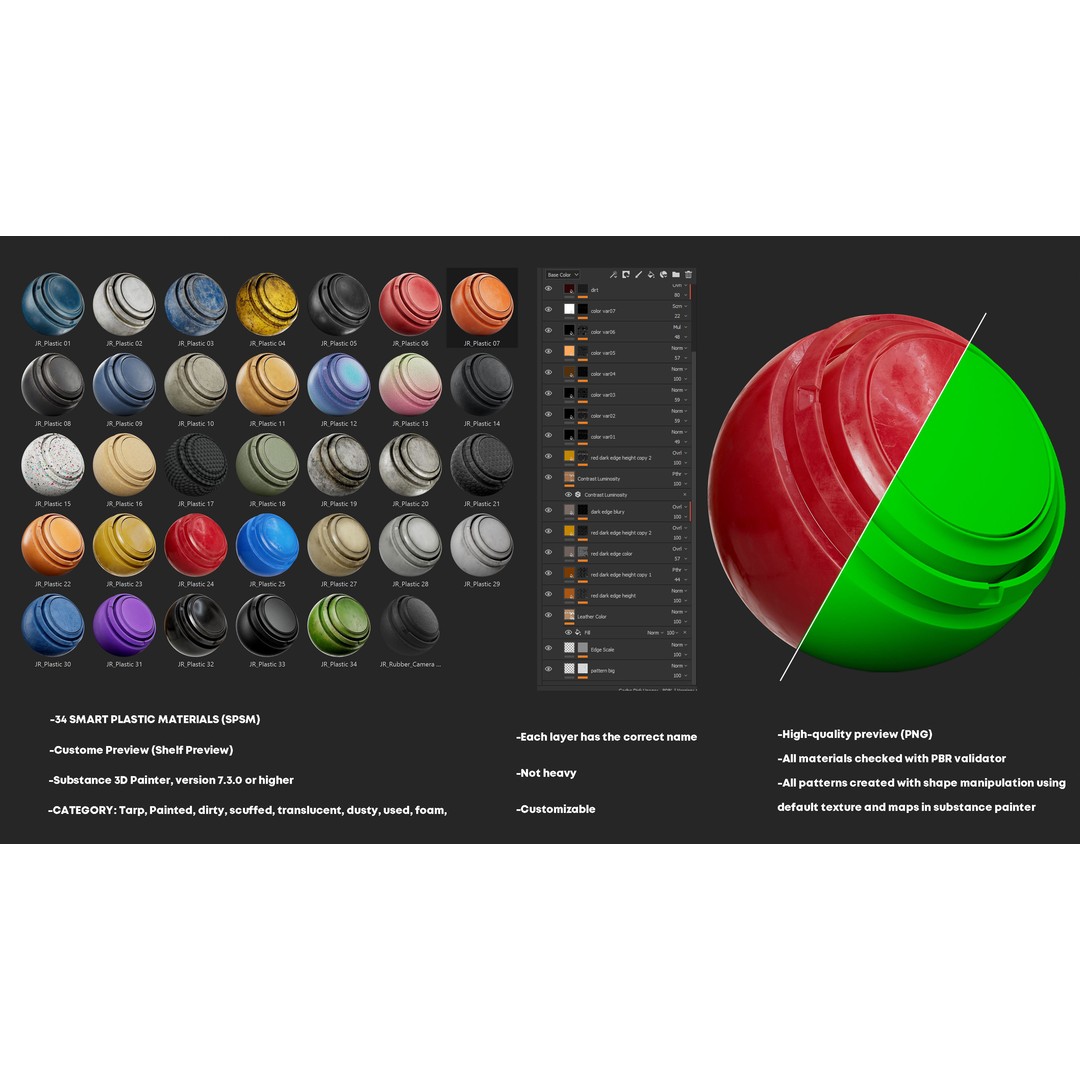 Plastic Smart Materials 3D Model – Customizable PBR Textures, SPSM - View 3
