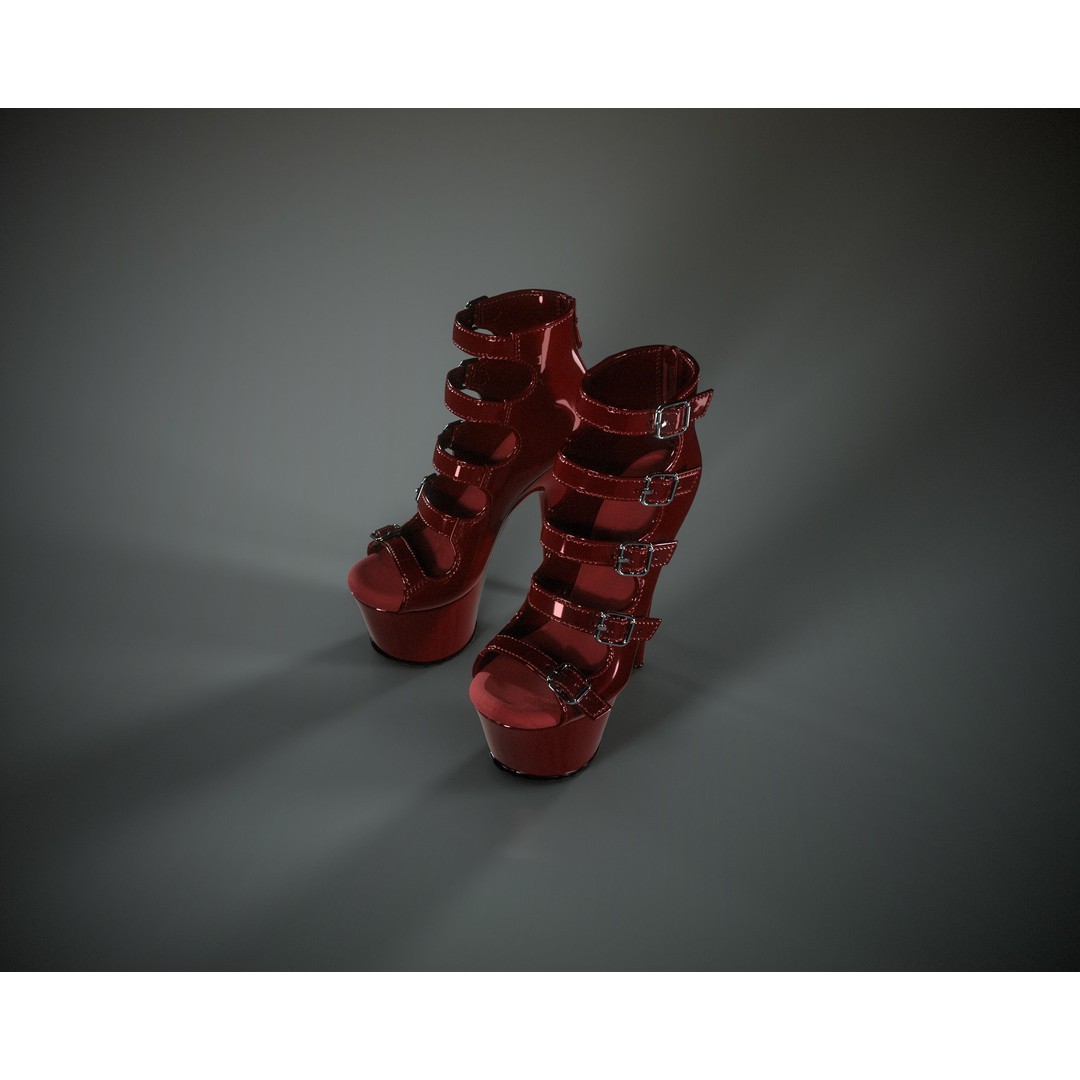 Stiletto Platform Shoes 3D Model – Low Poly Game Asset, FBX, PBR Textures - View 14