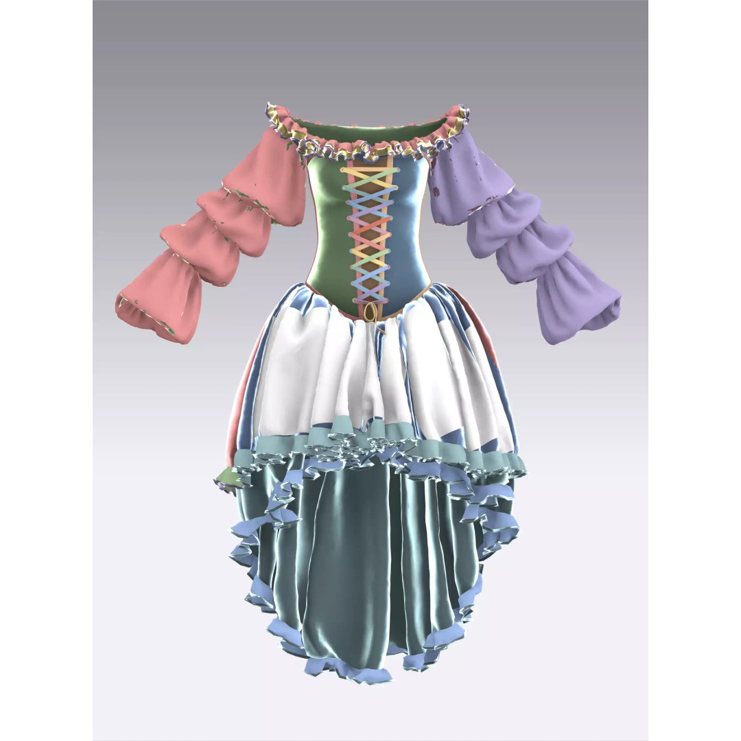 Emerald Rose Victorian Dress 3D Model – Elegant Historical Gown, PBR Ready - View 14