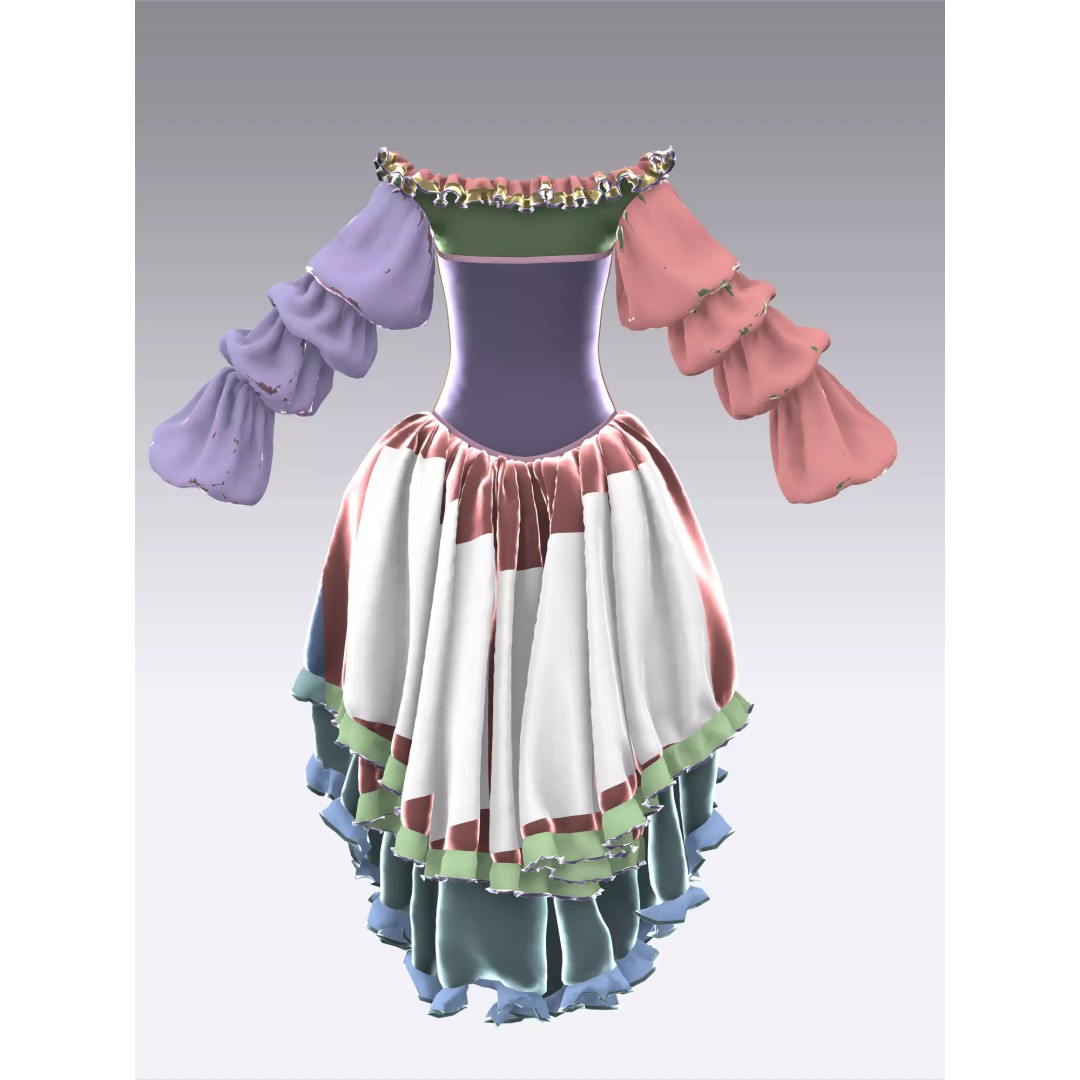 Emerald Rose Victorian Dress 3D Model – Elegant Historical Gown, PBR Ready - View 16