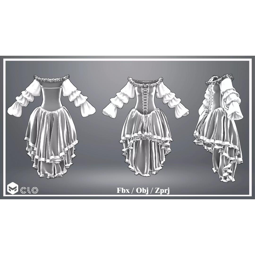 Emerald Rose Victorian Dress 3D Model – Elegant Historical Gown, PBR Ready - View 21