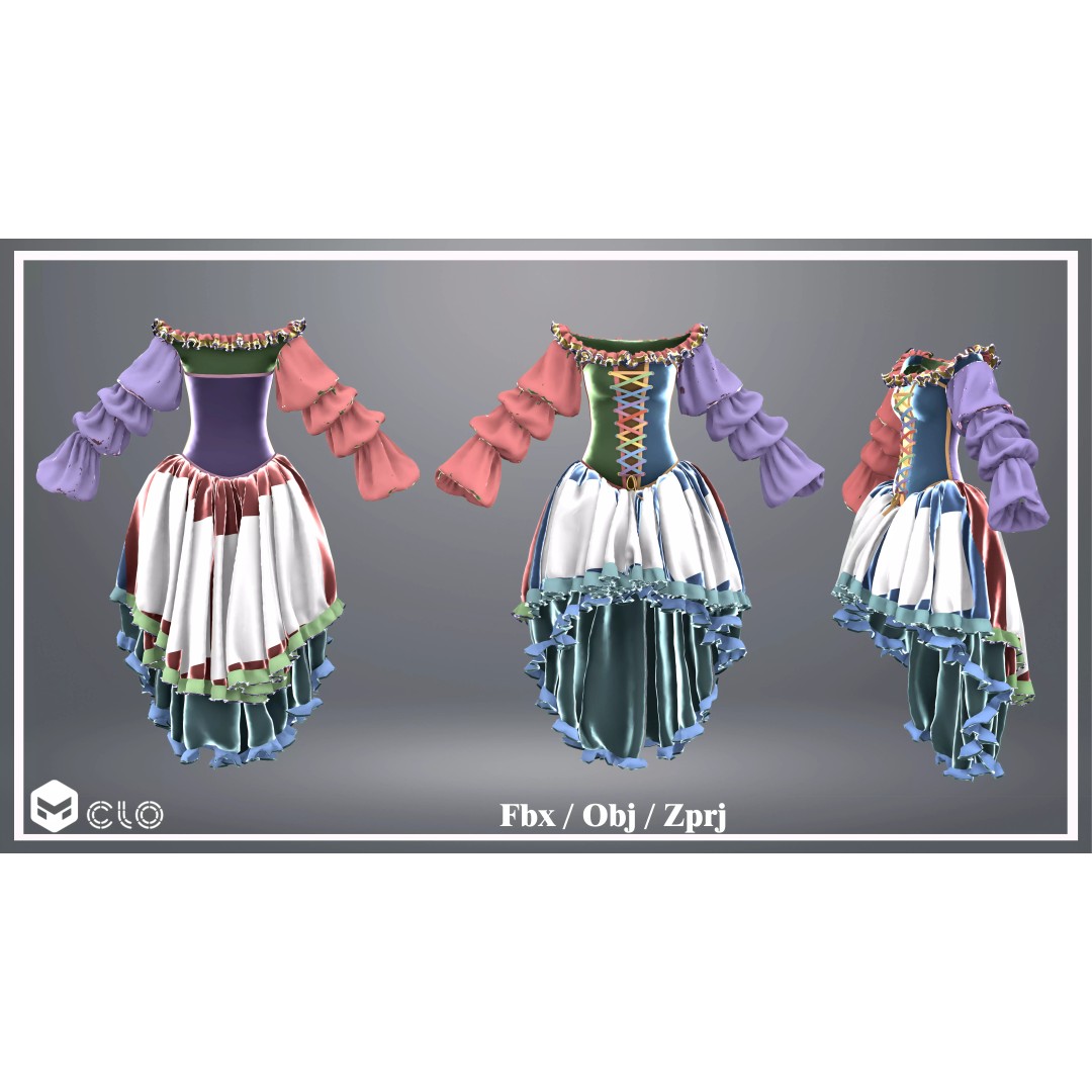 Emerald Rose Victorian Dress 3D Model – Elegant Historical Gown, PBR Ready - View 22