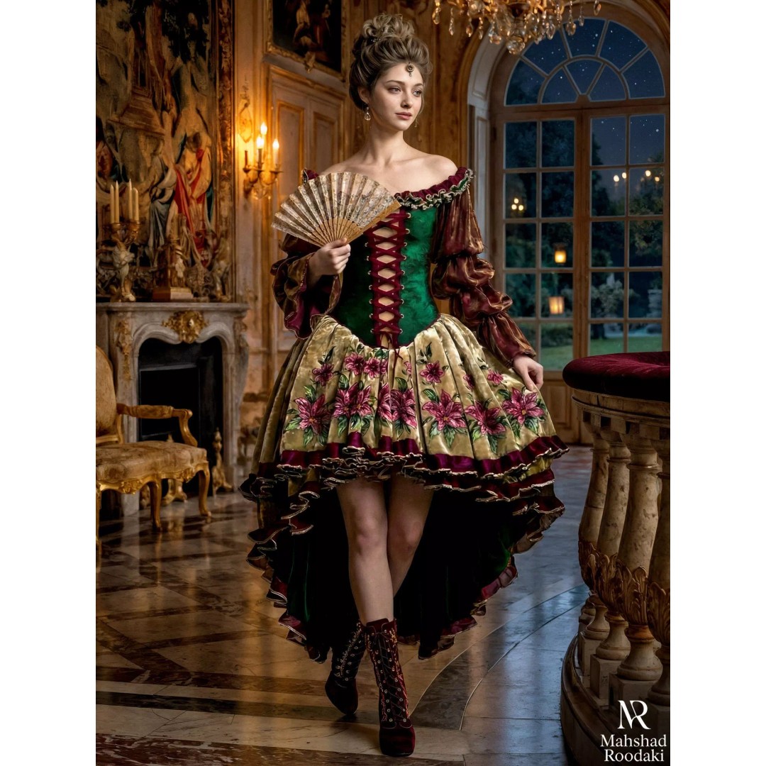 Emerald Rose Victorian Dress 3D Model – Elegant Historical Gown, PBR Ready - View 3