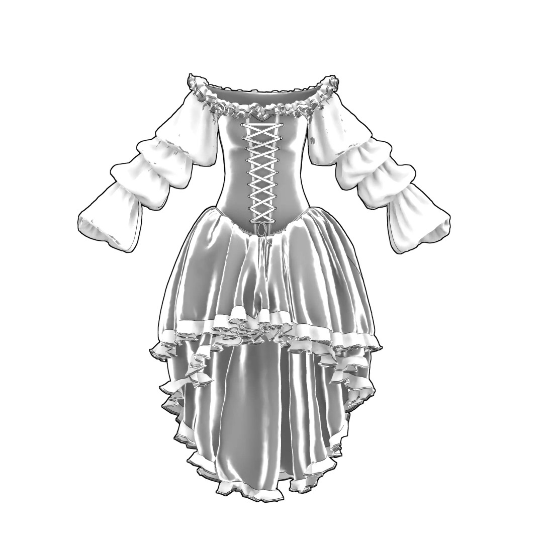 Emerald Rose Victorian Dress 3D Model – Elegant Historical Gown, PBR Ready - View 4