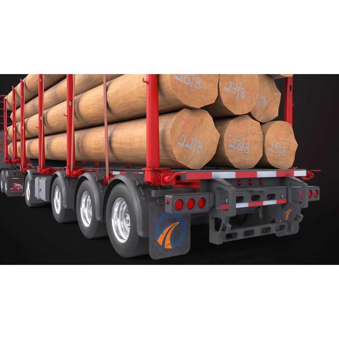 Truck 07 Log Trailer 3D Model – Low Poly PBR Game Asset, FBX - View 25