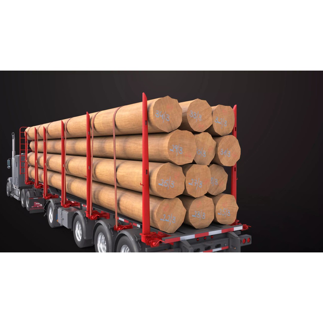 Truck 07 Log Trailer 3D Model – Low Poly PBR Game Asset, FBX - View 26
