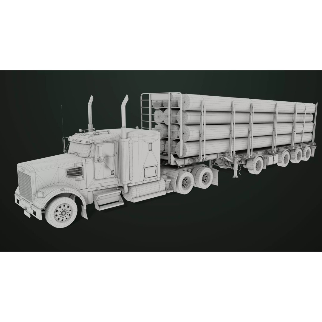 Truck 07 Log Trailer 3D Model – Low Poly PBR Game Asset, FBX - View 35