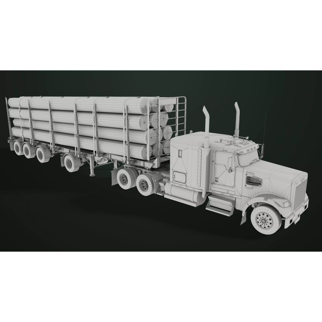Truck 07 Log Trailer 3D Model – Low Poly PBR Game Asset, FBX - View 37