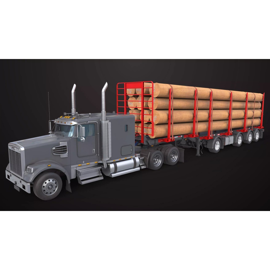 Truck 07 Log Trailer 3D Model – Low Poly PBR Game Asset, FBX - View 4
