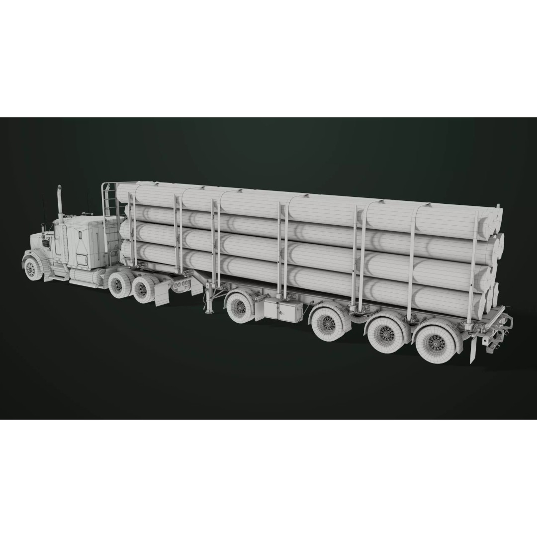 Truck 07 Log Trailer 3D Model – Low Poly PBR Game Asset, FBX - View 40
