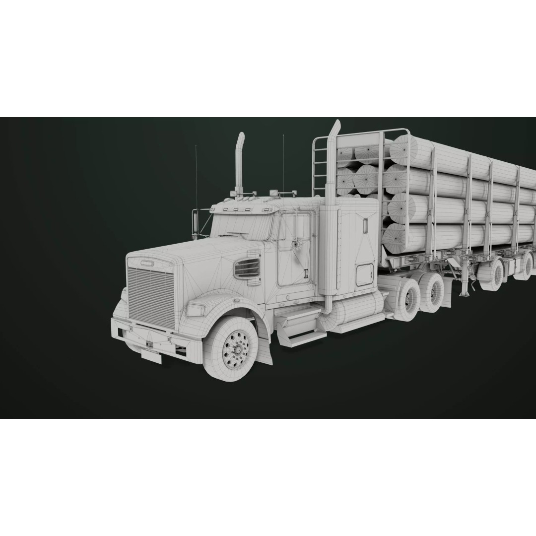 Truck 07 Log Trailer 3D Model – Low Poly PBR Game Asset, FBX - View 41