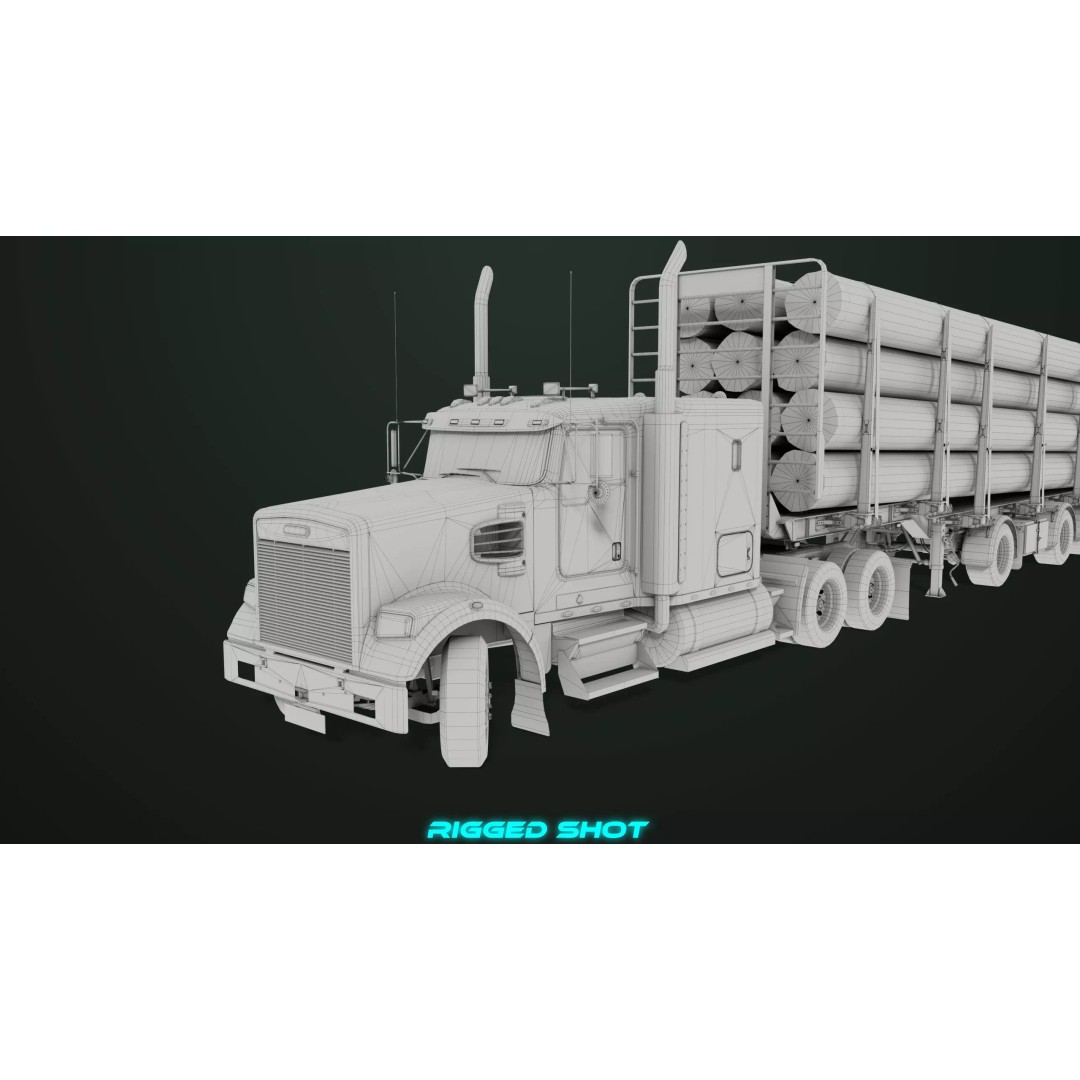 Truck 07 Log Trailer 3D Model – Low Poly PBR Game Asset, FBX - View 42