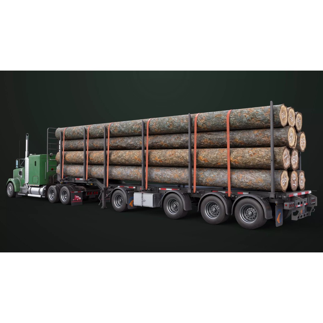 Truck 07 Log Trailer 3D Model – Low Poly PBR Game Asset, FBX - View 6