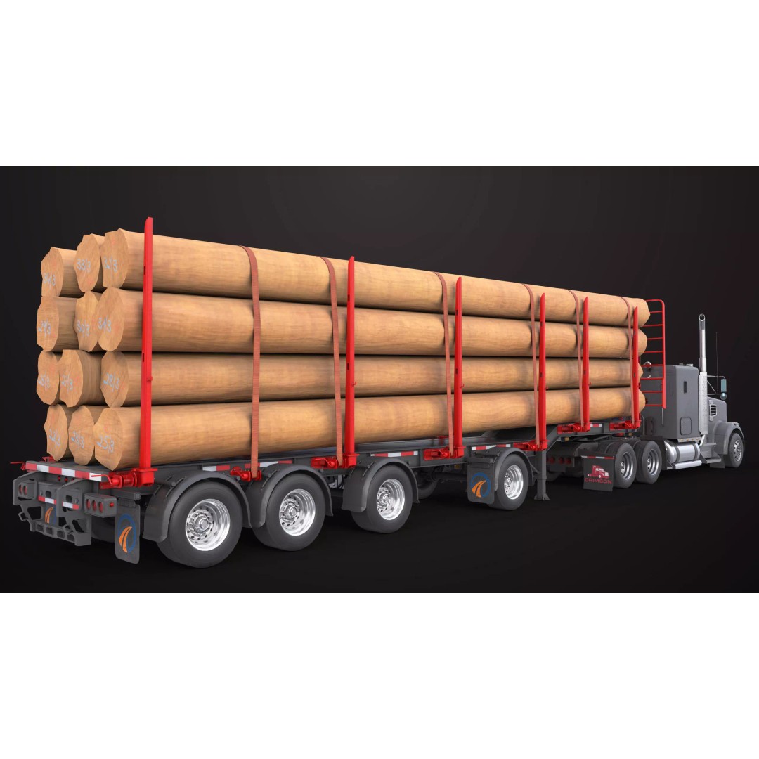 Truck 07 Log Trailer 3D Model – Low Poly PBR Game Asset, FBX - View 7