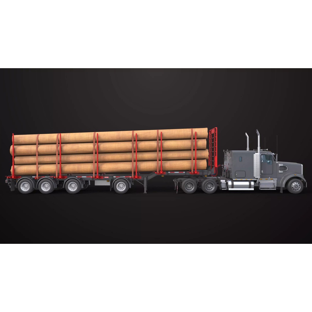 Truck 07 Log Trailer 3D Model – Low Poly PBR Game Asset, FBX - View 8