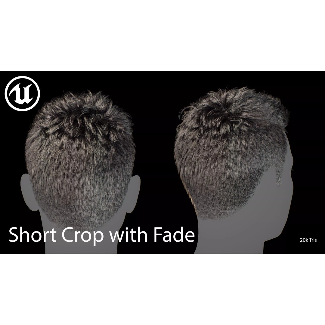 Short Crop Fade Hair 3D Model – Game Ready Low Poly Asset, FBX - View 3
