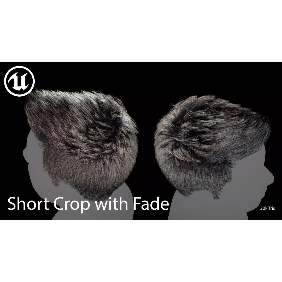 Short Crop Fade Hair 3D Model – Game Ready Low Poly Asset, FBX - View 4