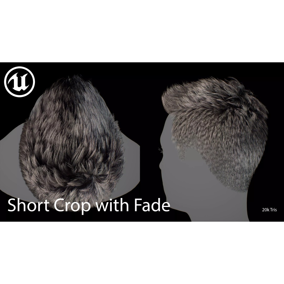 Short Crop Fade Hair 3D Model – Game Ready Low Poly Asset, FBX - View 5