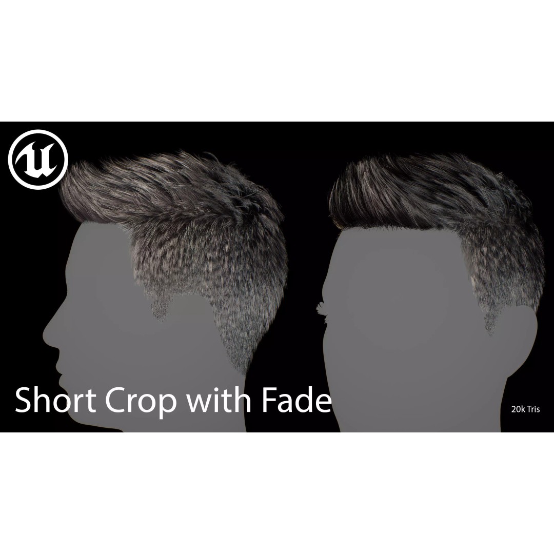 Short Crop Fade Hair 3D Model – Game Ready Low Poly Asset, FBX - View 6