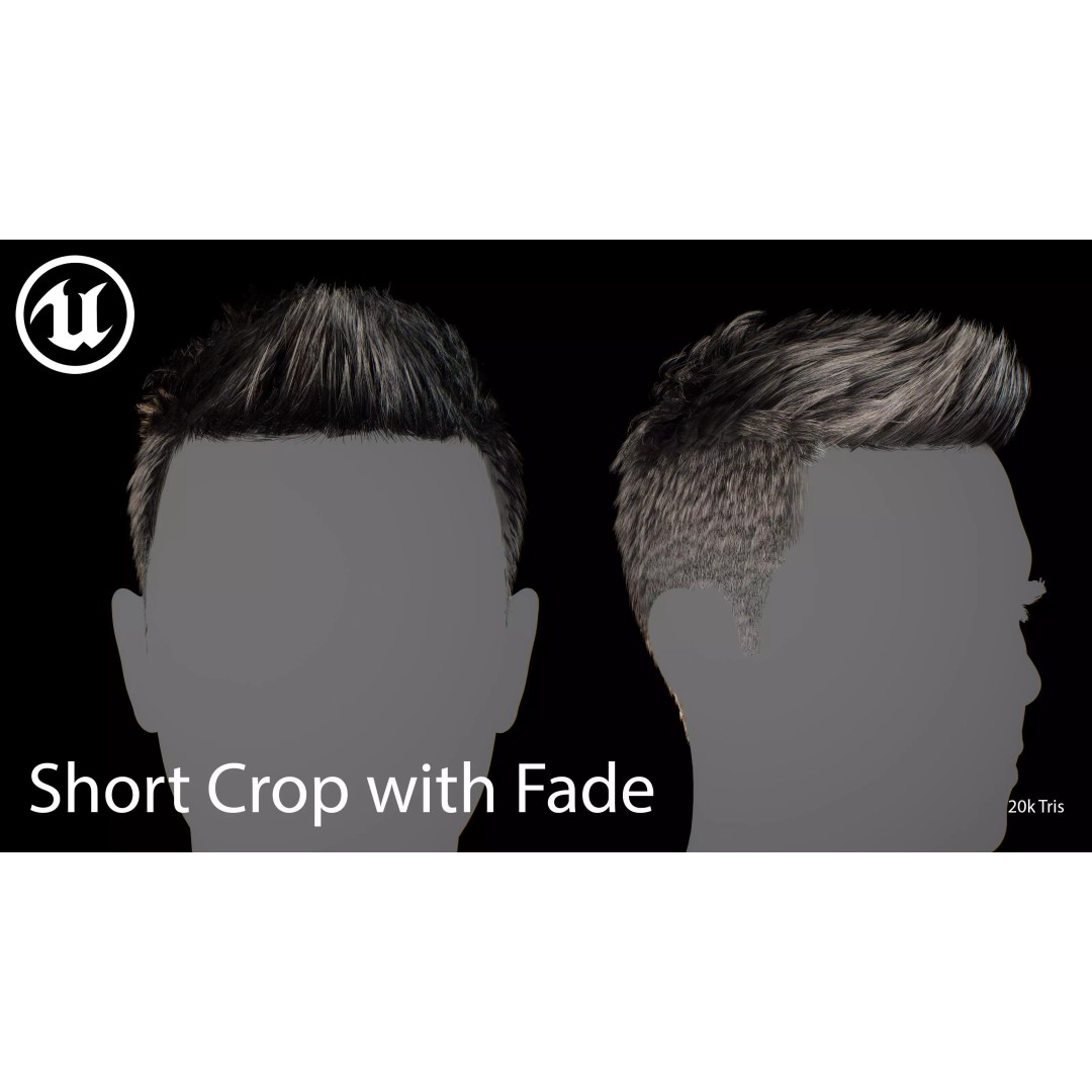 Short Crop Fade Hair 3D Model – Game Ready Low Poly Asset, FBX - View 7
