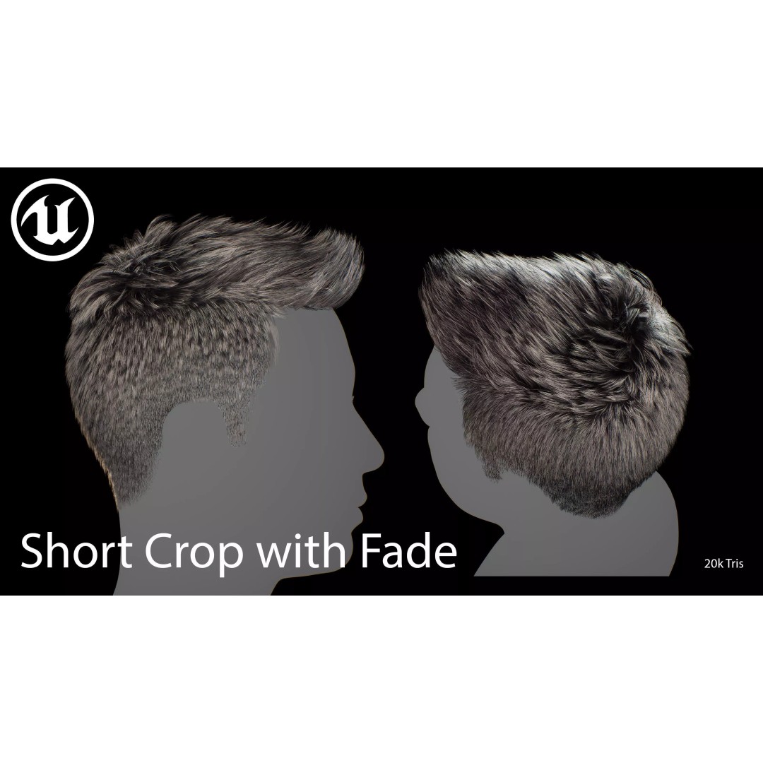 Short Crop Fade Hair 3D Model – Game Ready Low Poly Asset, FBX - View 8