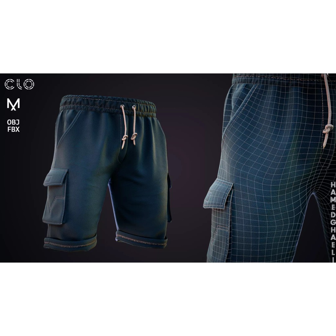 Men's Low-Poly Shorts 3D Model – PBR Textured Game Asset, FBX - View 2